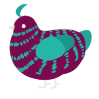 A wine and turquoise chicken with a bar pattern