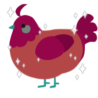 melon, a red and maroon chicken with a head pattern