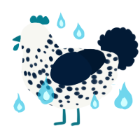 A white and tumblr chicken with a speckle pattern