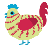 A lemon and crimson chicken with a bar pattern