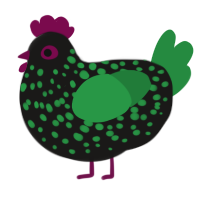 A sable and viridian chicken with a speckle pattern