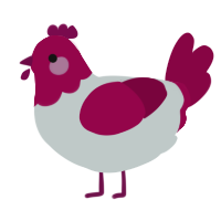 A silver and maroon chicken with a head pattern