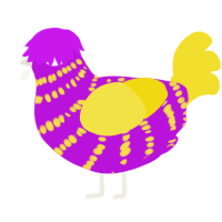 A amethyst and yellow chicken with a bar pattern