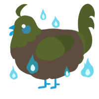 A bark and olive chicken with a head pattern
