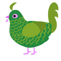 A viridian and chartreuse chicken with a lace pattern