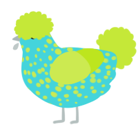 A aqua and lime chicken with a speckle pattern