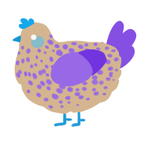 A beige and blurple chicken with a speckle pattern