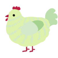 A apple and gluppy chicken with a bar pattern