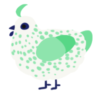 A white and spring chicken with a speckle pattern