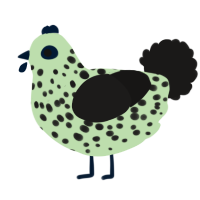 A gluppy and sable chicken with a speckle pattern