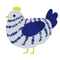 A mist and navy chicken with a bar pattern
