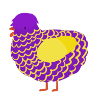 A violet and yellow chicken with a lace pattern
