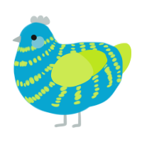 A cerulean and lime chicken with a bar pattern