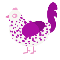 A white and plum chicken with a speckle pattern