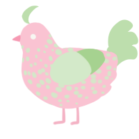 A rose and gluppy chicken with a speckle pattern