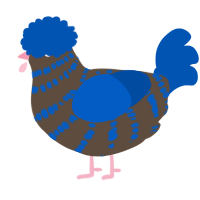 A bark and ultramarine chicken with a bar pattern