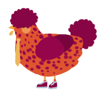 A vermilion and maroon chicken with a speckle pattern