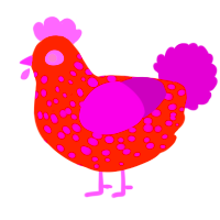 A vermilion and plum chicken with a speckle pattern