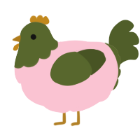 A rose and olive chicken with a head pattern