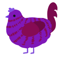 A violet and wine chicken with a bar pattern