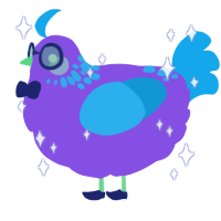 A blurple and sky chicken with a neck-speckle pattern