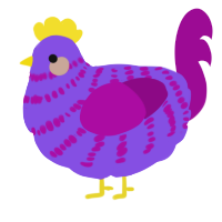 A blurple and plum chicken with a bar pattern