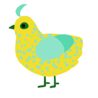 A yellow and mint chicken with a speckle pattern