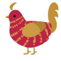 A crimson and gold chicken with a bar pattern