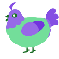 A spring and blurple chicken with a head pattern