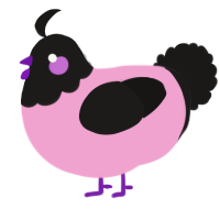 A pink and sable chicken with a head pattern