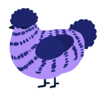 A lilac and navy chicken with a bar pattern