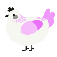 A white and lavender chicken with a neck-speckle pattern
