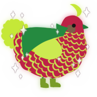 Apple-lime shake, a crimson and lime chicken with a lace pattern
