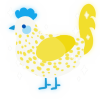 A white and yellow chicken with a speckle pattern