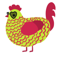 A lime and crimson chicken with a lace pattern
