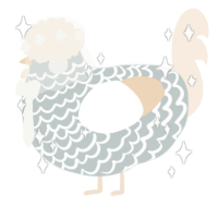 A silver and cream chicken with a lace pattern