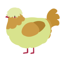A lemon and gold chicken with a head pattern