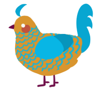A orange and cerulean chicken with a lace pattern