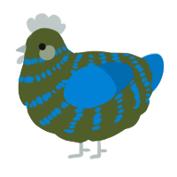 A olive and sapphire chicken with a bar pattern