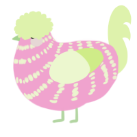 A pink and apple chicken with a bar pattern