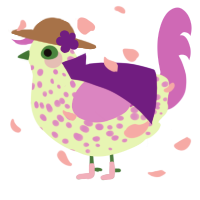 A apple and orchid chicken with a speckle pattern