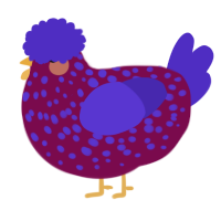 A wine and indigo chicken with a speckle pattern