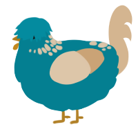 A sea and beige chicken with a neck-speckle pattern