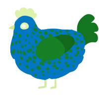 A sapphire and leaf chicken with a speckle pattern