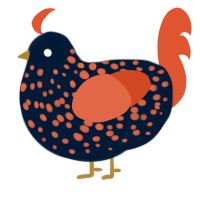 mTangerine, a tumblr and vermilion chicken with a speckle pattern