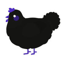 A black chicken with a head pattern