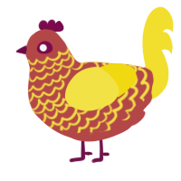 lion, a red and yellow chicken with a lace pattern