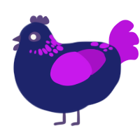 A navy and amethyst chicken with a neck-speckle pattern