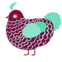 A maroon and mint chicken with a lace pattern