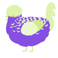 A blurple and apple chicken with a half-lace pattern
